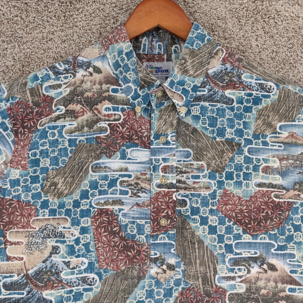 Vintage Reyn Spooner Hawaiian Shirt Mens Large Edo Period Floral Popover Button